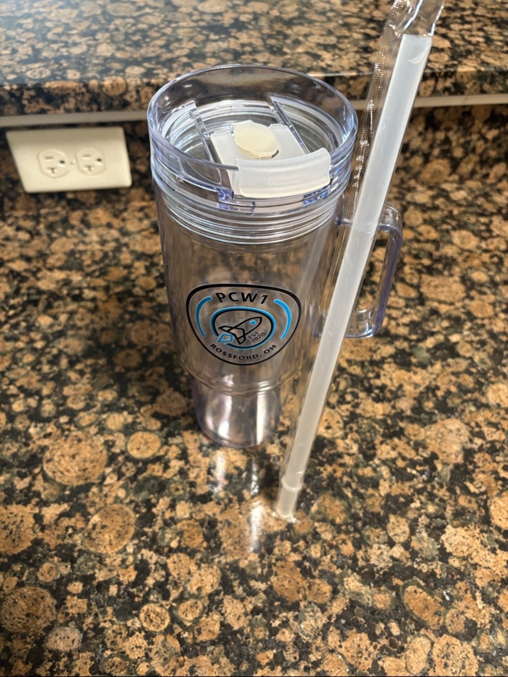 PCW1 Clear Double-Wall Tumbler with Straw - Clear/Blue Logo